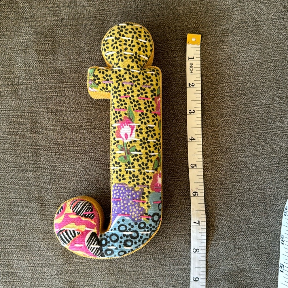 Letter J wall decoration! Pretty multicolor fabric